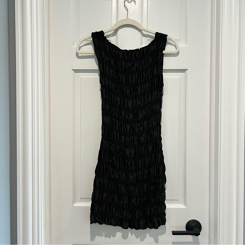 LIONESS NWT Guccio Mini Dress in Onyx Black Small Ruched Stretchy LBD - Picture 5 of 8